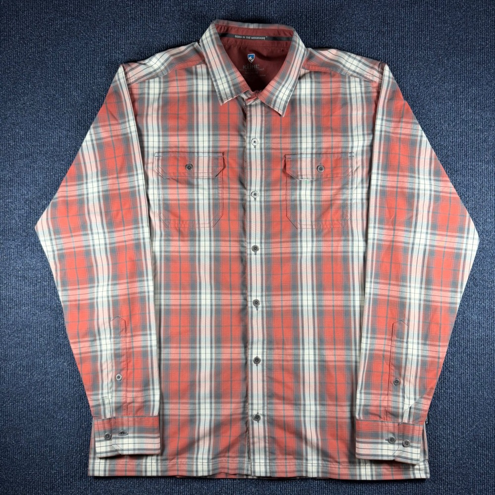 Kuhl Plaid Button Down Shirt M 22.5x29.5 Red Cotton Hiking